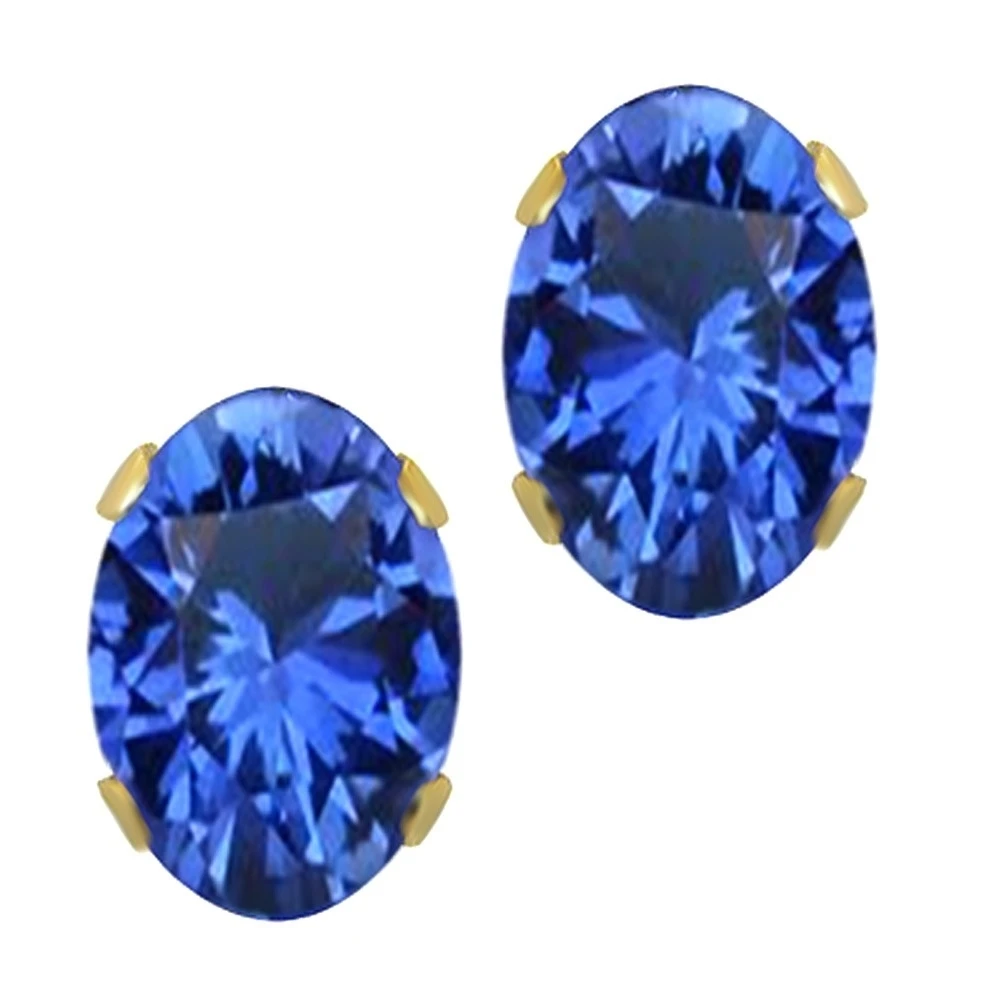 1.00 Ct Oval 6x4mm Tanzanite Genuine Solid 14K Yellow Gold Stud Earrings #With Free | Украшения и аксессуары