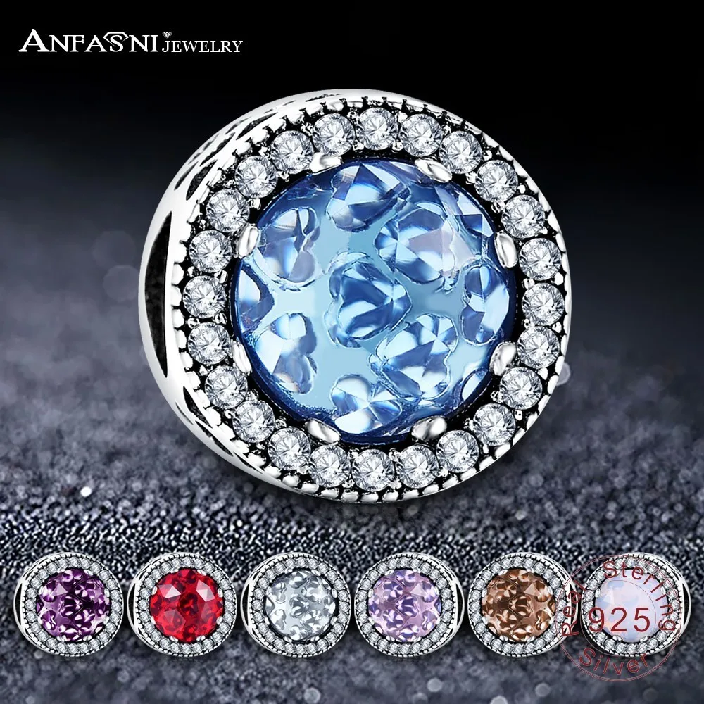 

ANFASNI 100% 925 Sterling Silver Hearts Crystal Charm Fit Original Pandora Charm Bracelets & Bangles Jewelry Accessories Gift