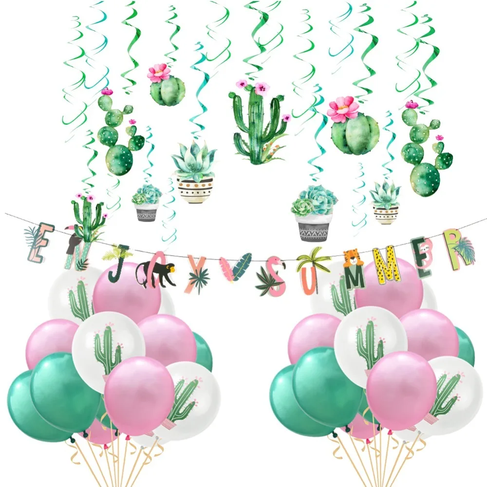 

Enjoy Summer Cactus Party Decoration Set Balloons Foil Swirl Tropical Hawaiian Birthday Bridal Show Pool Party