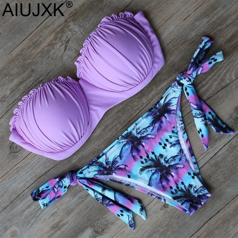 AIUJXK, летний комплект бикини с пуш-ап бюстгальтером и трусиками, женский модный купальник с принтом, 2 шт., женский пляжный стиль, нижнее белье, купальный костюм