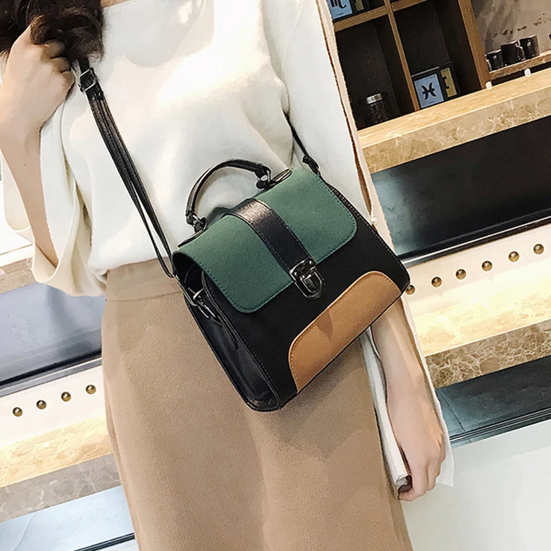 Women Shoulder Bag Leather Crossbody Top Handle Tote Patchwork Messenger Bags For Women High Quality Retro Fashion Ladies Bag