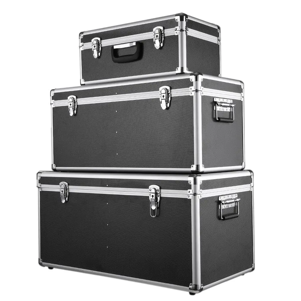 

3PCS Multi-Purpose Aluminum Tool Storage Boxes Case Lockable Storage Boxes Container Large/Middle/Small Size With Handles