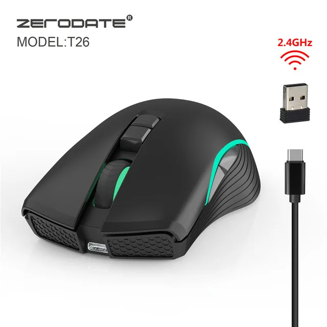 Дешево ZERODATE 2,4, беспроводная мышь, портативная игровая компьютерная мышь, эргономичная мышь для ПК, для ноутбука, ноутбука, type c, быстрая зарядка