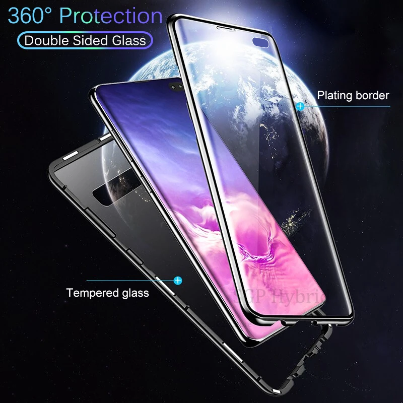 

360 ° Magnetic Case for Galaxy S10e Metal Frame Protective Coque for Samsung Galaxy s10 plus e Case Clear Glass Hard Back Cover