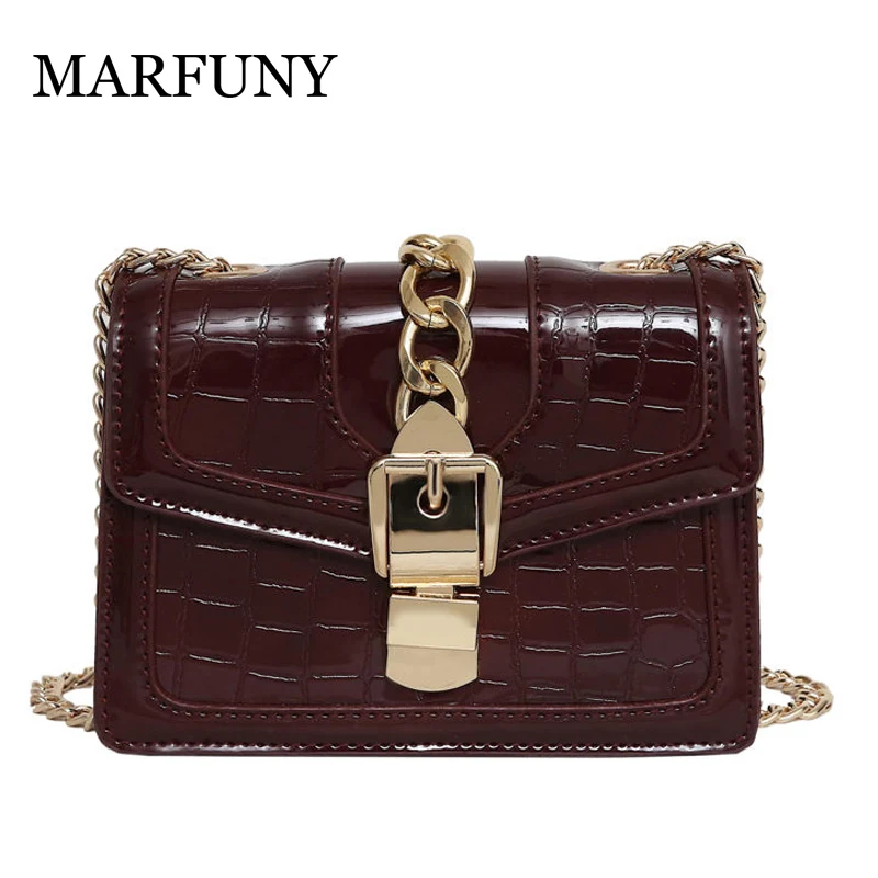 

MARFUNY Alligator High Quality Leather Women Handbag Small Flap Girl Travel Shoulder Crossbody Bag 2019 Chain Strap Fashion Lock