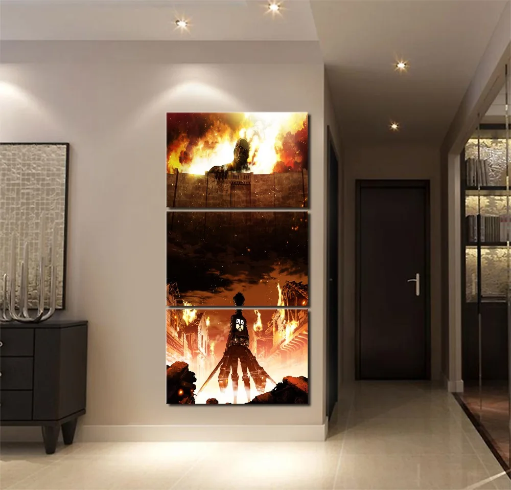 Us 10 2 49 Off High Quality Canvas Modular Picture Wall Art Hd Print Posters 3 Pieces Anime Attack On Titan Paintings Home Decorative Framework In