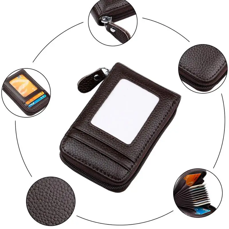 

Short Wallet Zipper Credit Card Wallet Leather Organ Shaped Card Bag Multifunctional Cowhide Business Card Holder Short Handbag