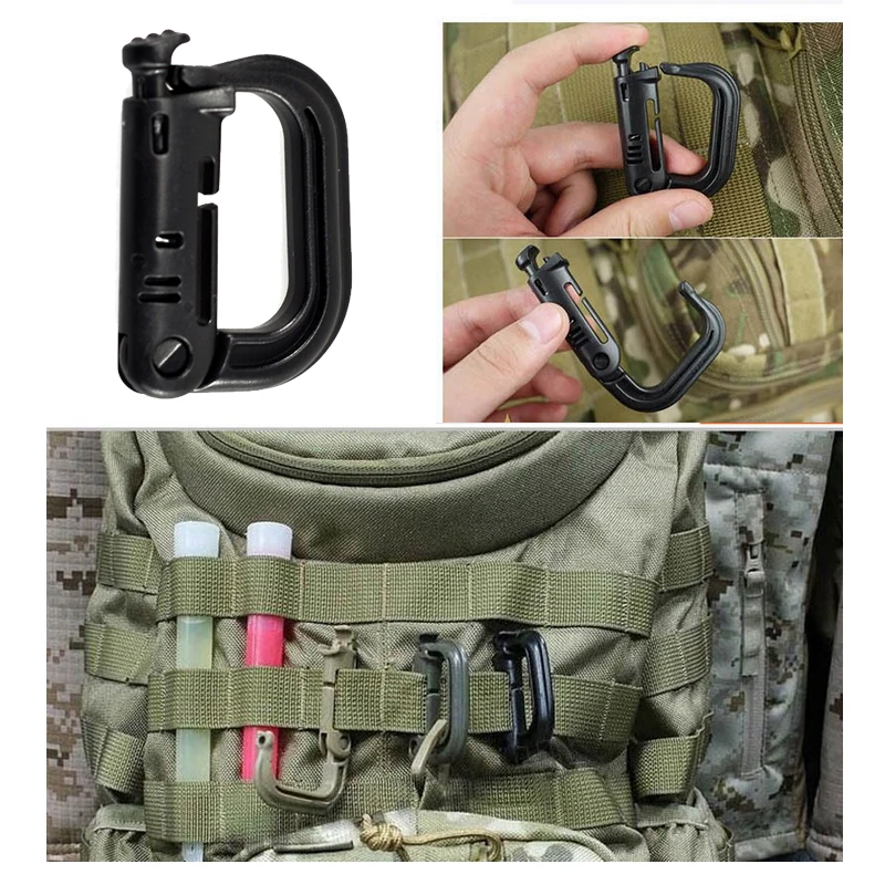 AA Shield D-Ring Tactical Molle Lock Webbing Buckle Carabiner Climbing Hook 5PCS 