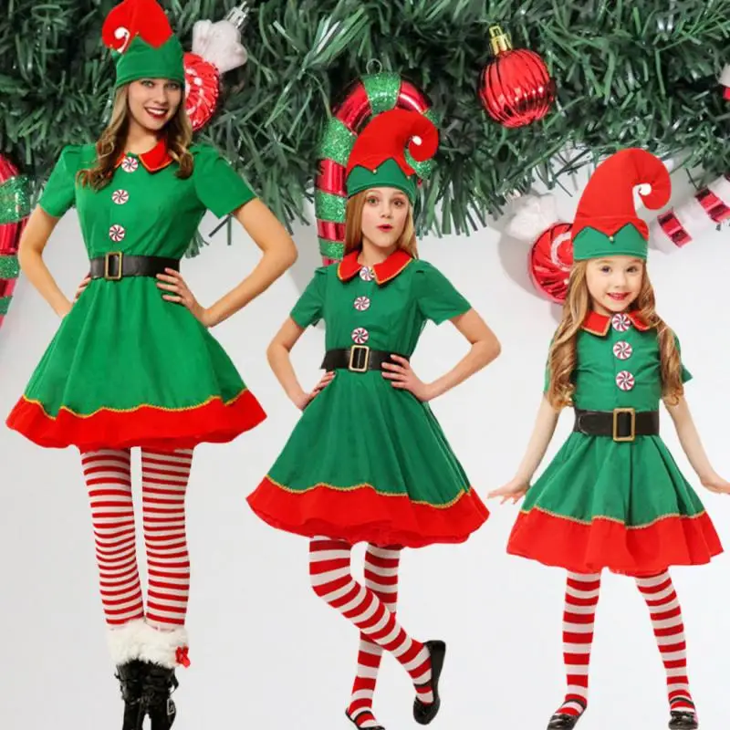 Hot Adult Lady/Kids Costume Polyester Cute Dress Parent-Child Clothing Cosplay Little Elf Costumes For Christmas Carnival Party