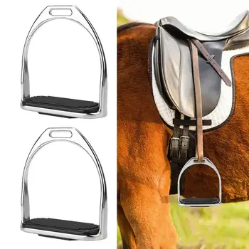 

Riding Equestrian Plating Iron Horse Stirrups With Black Rubber Horse Mat Horse Breeding Ranch Tools Durable