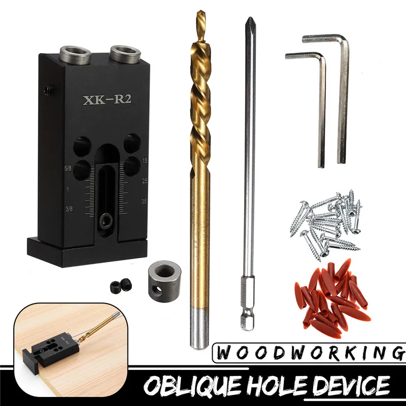 

XK-R2 for Pocket Inclined Hole Jig Kit Drill Guide Set for Wood Working Joinery+9.5mm Step Drill Bit+2 x Allen Wrench
