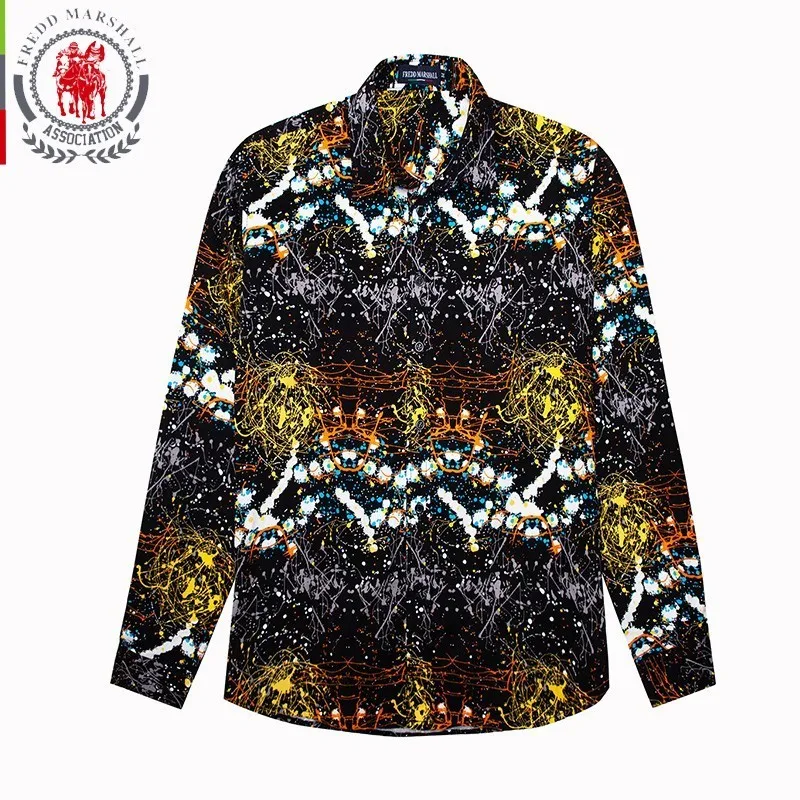 Fredd Marshall Brand Clothing Men Shirts Hip Hop Slim Fit Men Long