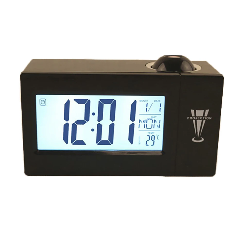 

Projection Alarm Clock Backlight LED Display Black/white Snooze Digital Temperature Weather Report Wake Up Projector Clock