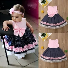 Платье для малышей одежда принцессы для девочек платье без рукавов с бантом для детей от 6 месяцев до 3 лет, костюм для дня рождения для малышей Летняя одежда для младенцев, vestidos