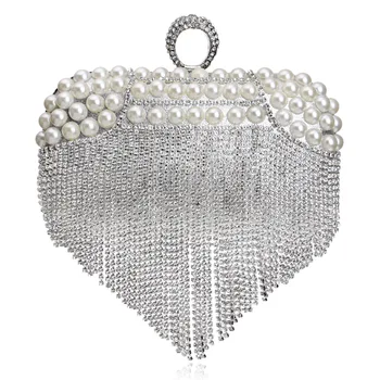 

Newest tassel crystal women bag luxury imitation pearl evening bags wedding beaded day clutches small purse bag YM1069