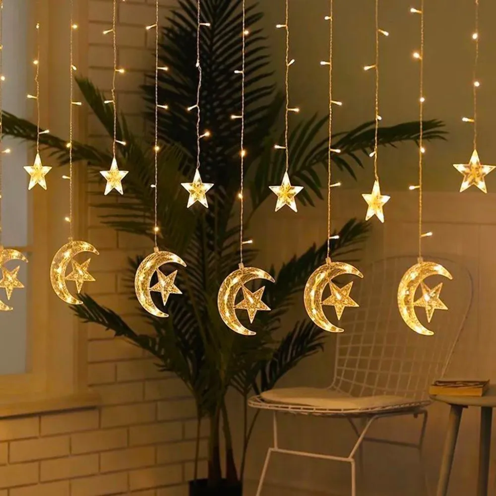 2,5 м светодиодная гирлянда с Луной и звездой, гирлянда, светильник для сада, Рождества, Рамадана, свадьбы, Нового года, вечерние, декоративный светильник с usb