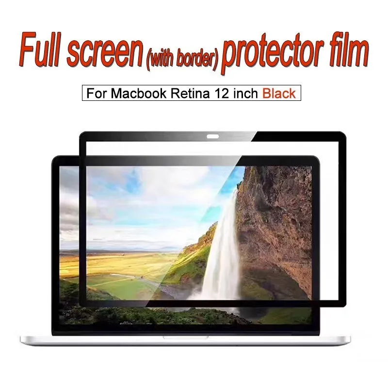 

Screen protector For MacBook Retina 12 inch Laptop Full Screen Film dust-proof anti-scratch HD Clear membrane-Black Frame.