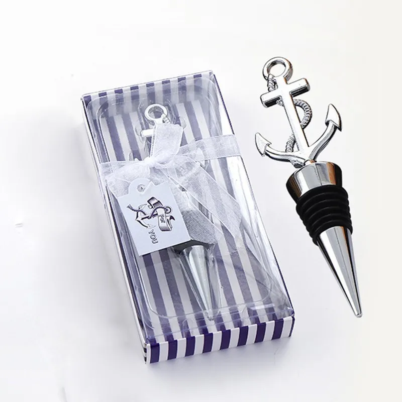 

Silver Metal Anchor Shape Beer Wine Bottle Stopper with Gift Box Wedding Party Favor Gift