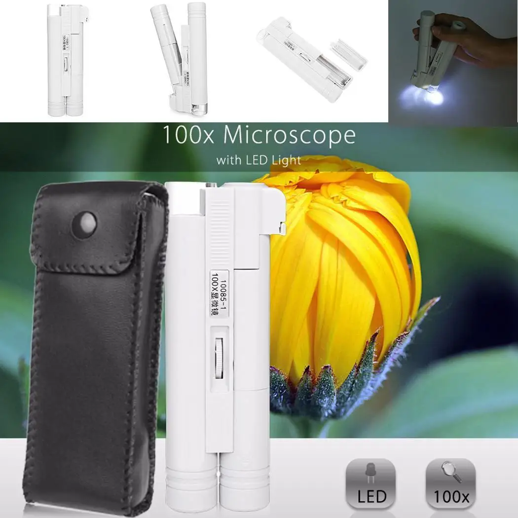 100X Handheld Microscope Zoom LED Portable Adjustable Stereo Magnifier