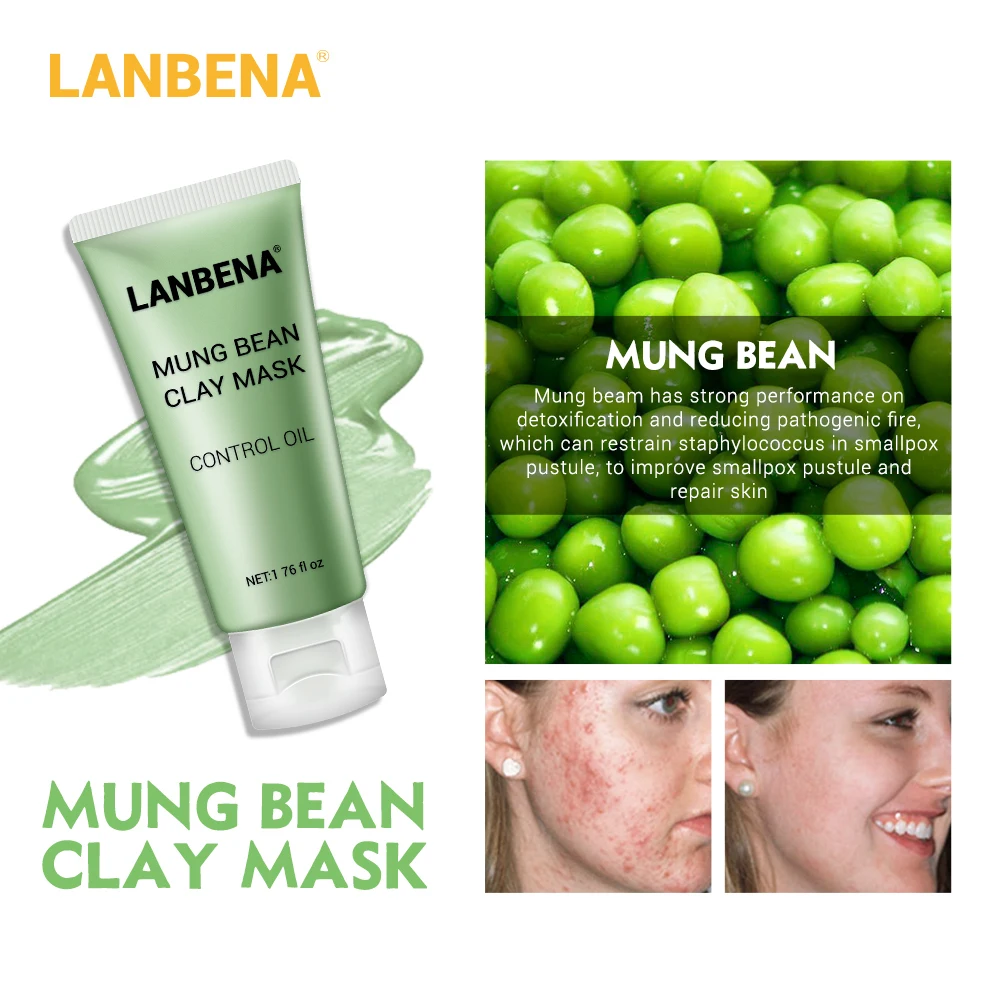 Lanbena Mung Bean Clay маска для лица + бамбуковый уголь черника розовая Глубокая очистка