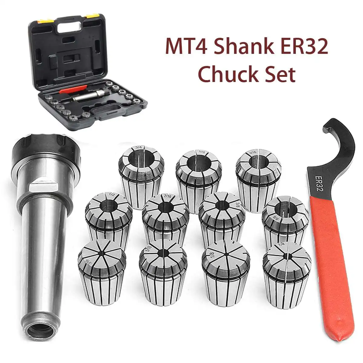

Wolike MT4 Shank ER32 Chuck With 11 PC Collets SetFor CNC Milling Machine Engraving Drilling/Tapping Machine Tools
