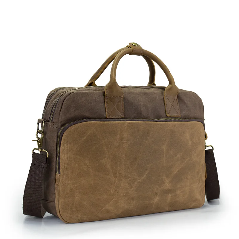 

Wax Canvas Bag Business Briefcase Men Waterproof Shoulder Package Briefcase Leather Men Diagonal Computer Bag Laptop Bag Canvas