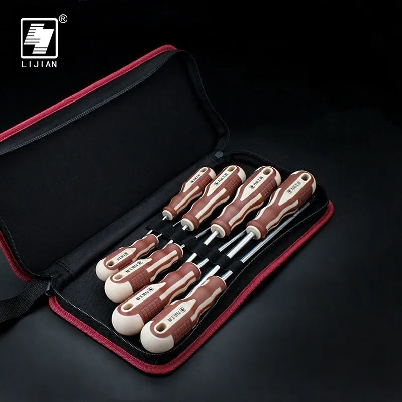 

LIJIAN 6/8 Pcs Chrome Vanadium Screwdriver Set Magnetic Slotted Plastic Handle Convenient Bag Precision Repair Tools Torx Bit