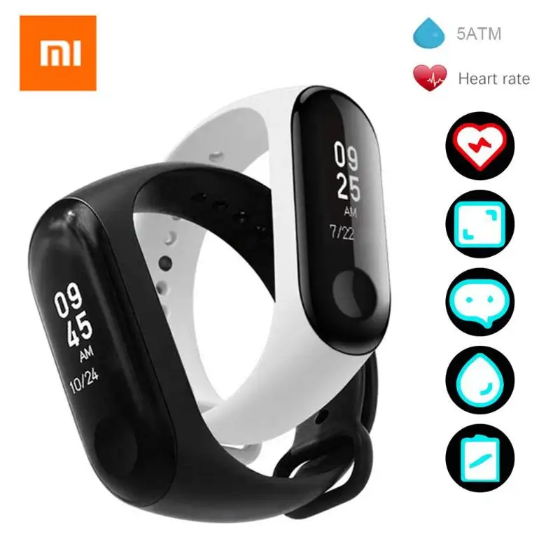 

Xiaomi Mi Band 3 Waterproof Smart Fitness Tracker 0.78 in OLED PPG Heart Rate Monitor Bluetooth 4.2 with Dark Blue/Whie Strap