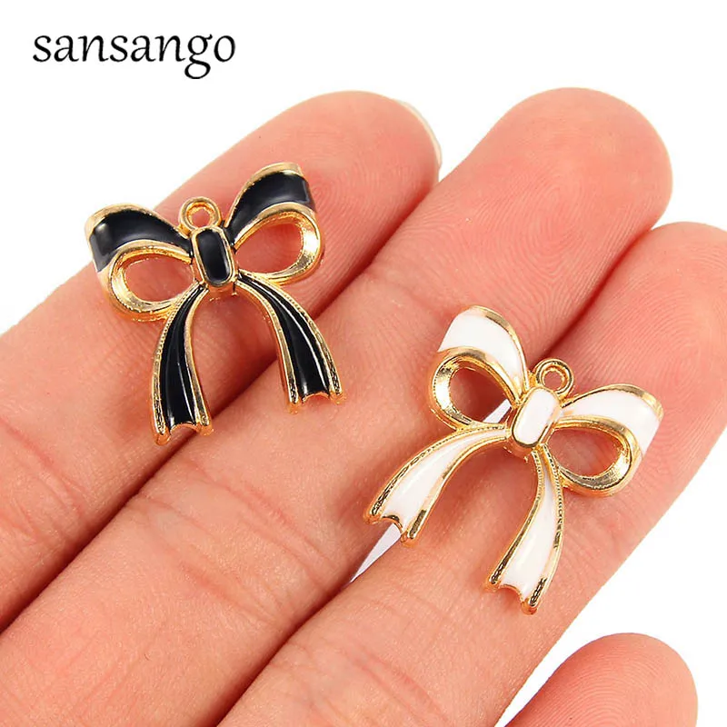 

10pcs/lot Cute Sweet Pink/White/Black Enamel Alloy Bow Charm Pendant For Women Girls DIY Jewelry Findings Making Size 17x20mm
