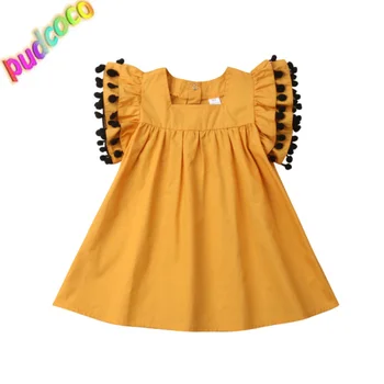 

2019 New Toddler Kids Baby Girls Casual Dress Tassel Ruffle Sleeve Party Dresses 1-6Y