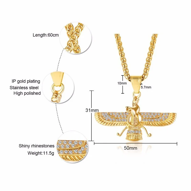 Дропшиппинг Ahura Mazda Zoroastrian Farvahar крыло ожерелье кулон в золоте из нержавеющей стали Medyan religi Achae для мужчин ian для мужчин ювелирные изделия