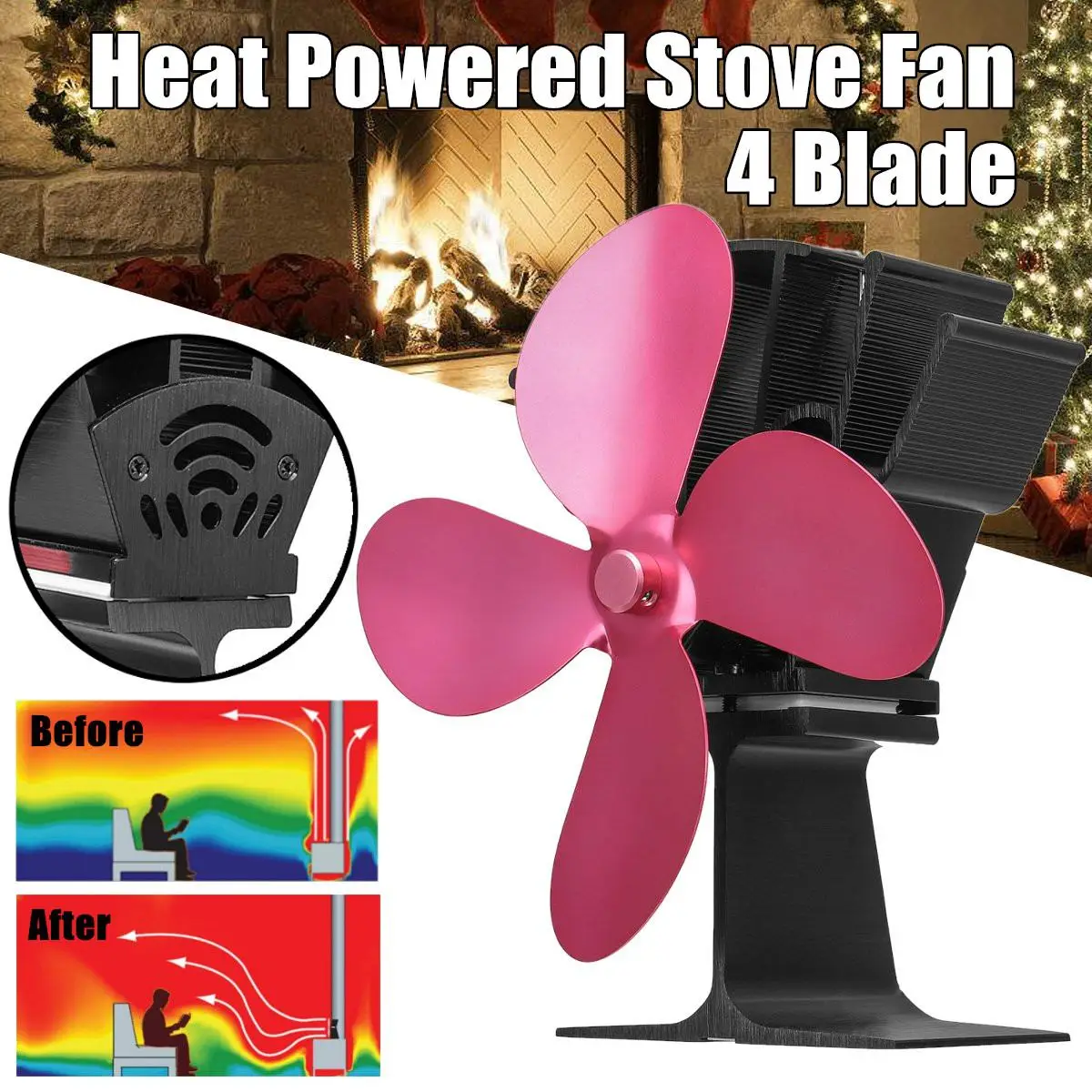 

4 Blades Heat Powered Stove Fan Log Wood Burner Ecological fan Quiet Home Fireplace Fan Efficient Heat Distribution