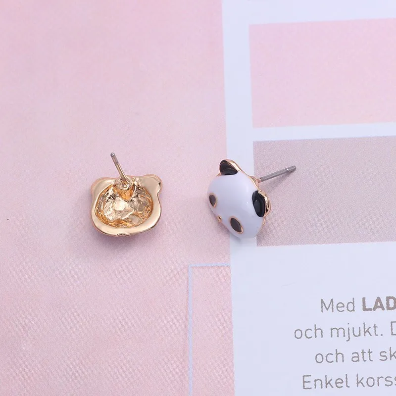 Милые серьги в виде панды для женщин Kawaii изысканные Крошечные золотые эмалированные черно-белая панда серьги-гвоздики ювелирные изделия в виде животного подарок Прямая поставка