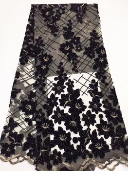 

Free shipping 5yards/lot African velvet lace fabric high quality embroidered french tulle lace top sale Nigerian wedding lace