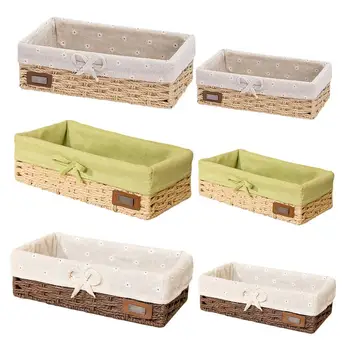 

Storage Basket Wicker Woven Straw Tabletop Key Cosmetics Rattan Garden Style Jewelry Box For Shelves