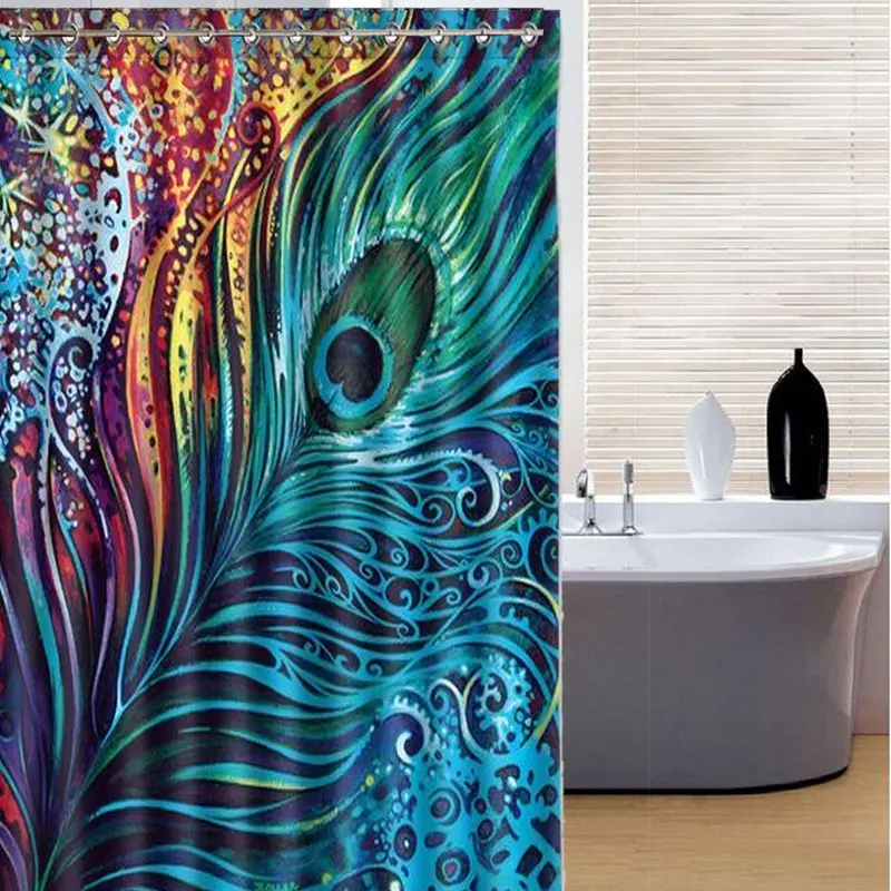 150x180 cm pantalla impresa de poliéster impermeable divisores de habitación Cortina de ducha pluma de pavo real con 12 ganchos decoración de la habitación 150x180 cm pantalla impresa de poliéster impermeable divisores de habitación Cortina de ducha pluma de pavo real con 12 ganchos decoración de la habitación
