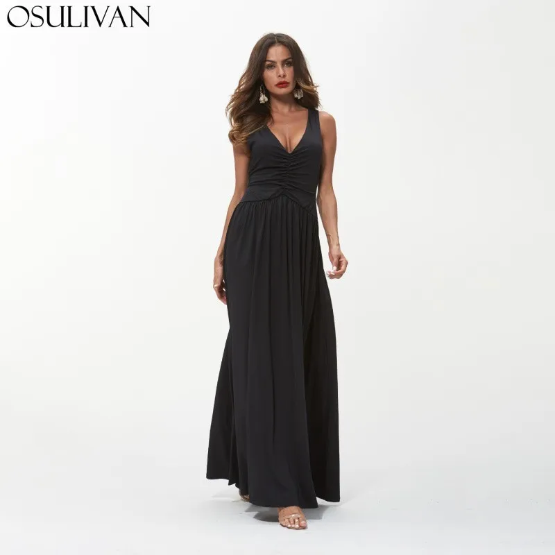 OSULIVAN летнее платье женское винтажное Femme Ete 2019 Vestidos длинное с v образным вырезом