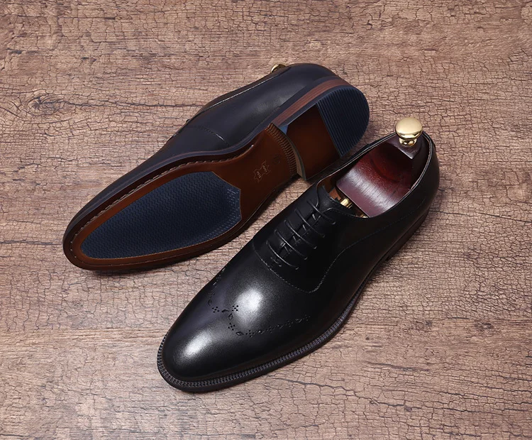 

New Genuine Leather Handmade Derby Oxfords Shoes For Men 2018 Wedding Tuxedo Business Fashion Shoes Prom Male Borgues Oxfords