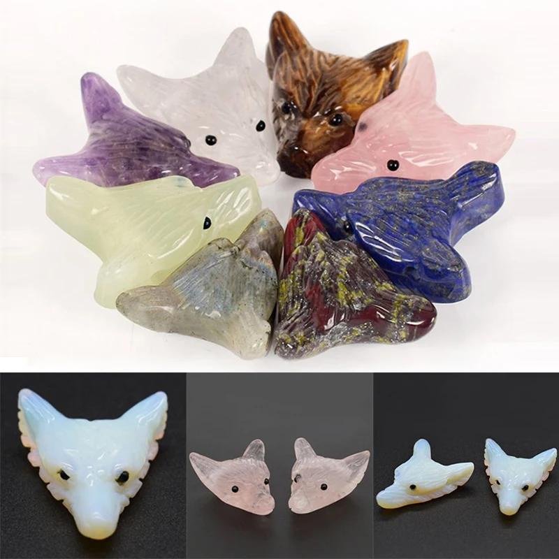 1pc Wolf Head Statue Pendant Natural Stone Crystal Quartz Carved Necklace Hand Carved Wolf Head Animal New 36*28*12mm