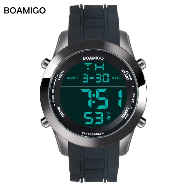 BOAMIGO Big Digital Watch Mens Fashion Waterproof Watch Men Rubber
