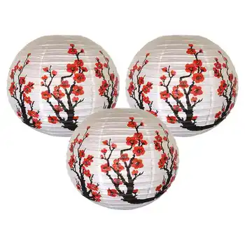 

Practical Boutique Set Of 3 Red Sakura(Cherry)Flowers White Color Chinese/Japanese Paper Lantern/Lamp 16 Inch Diameter,Set Of