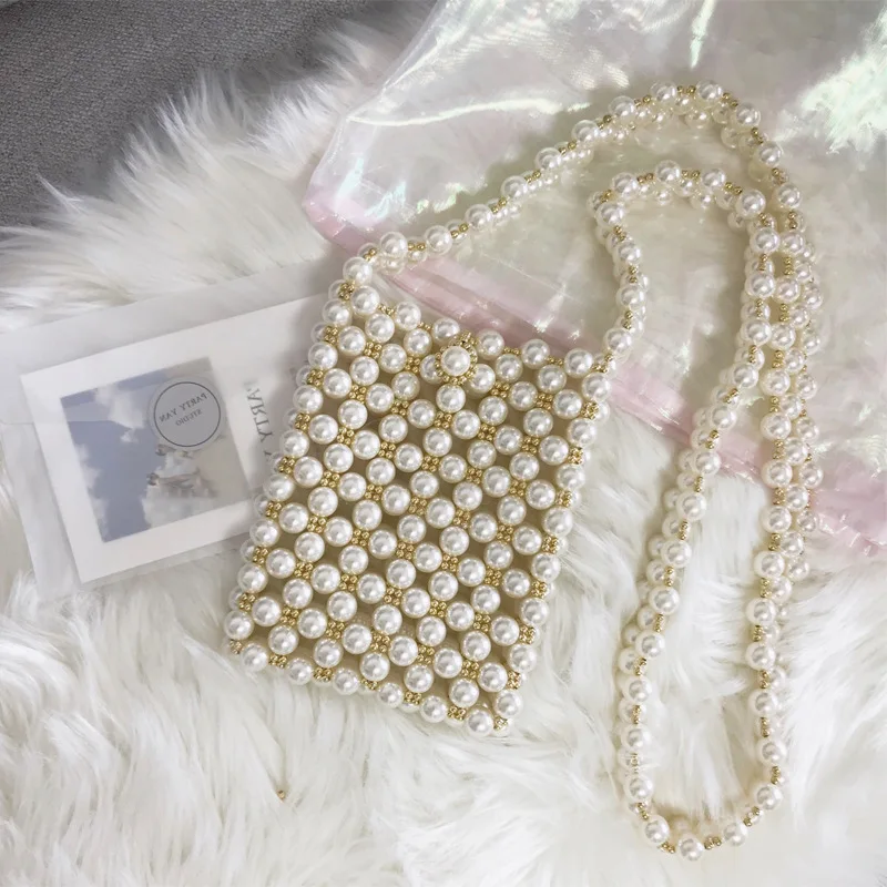 

Super seabob 2018 Spring And Summer Pearl Heavy Metal Diagonal Package Single Shoulder On Vacation Sandy Beach Small Bag