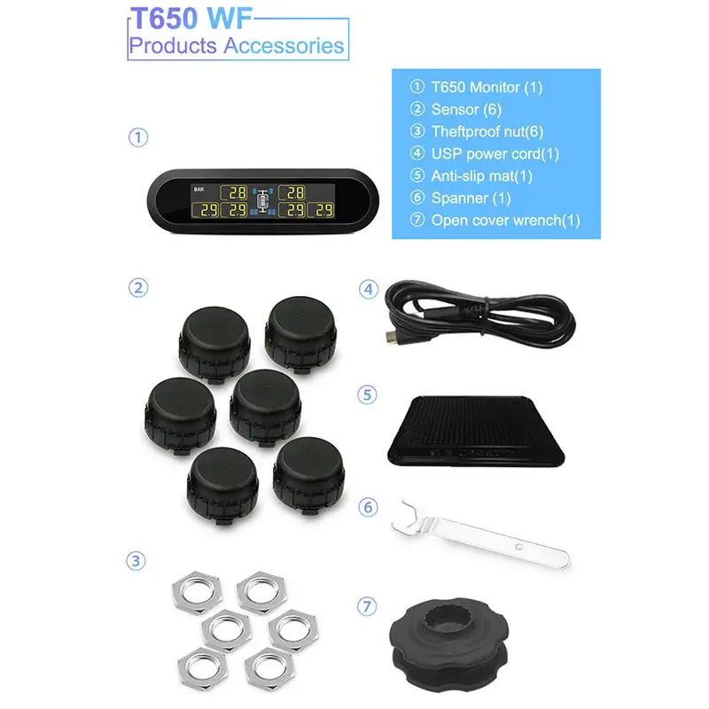 Система контроля давления в шинах TPMS mt650 super LCD general bus с 6 колесами и датчиками