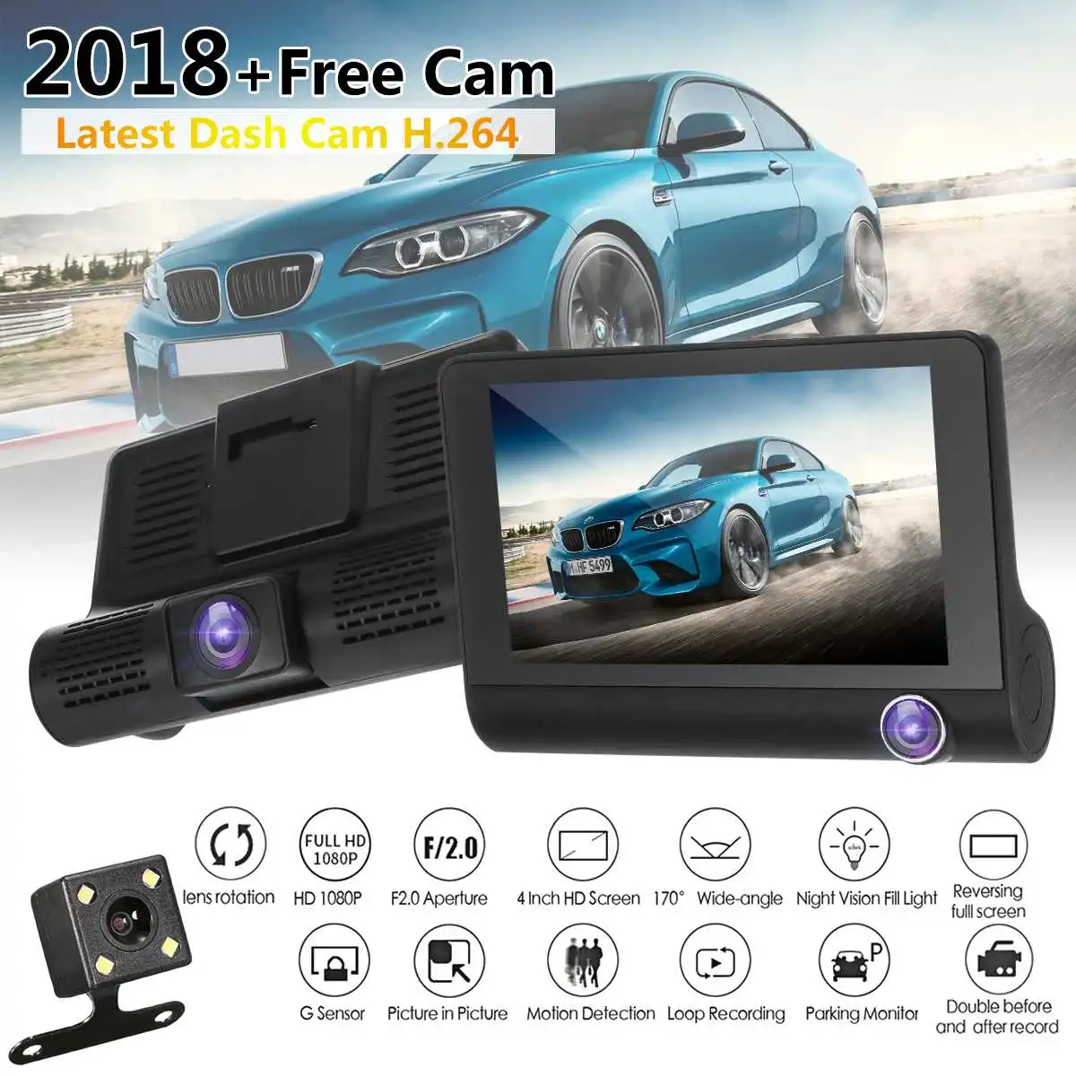 

4.0'' 3 Way Car DVR Camera Video Recorder Rear View Auto Registrator Two Cameras Dash Cam DVRS Dual Lens Parking Monitors