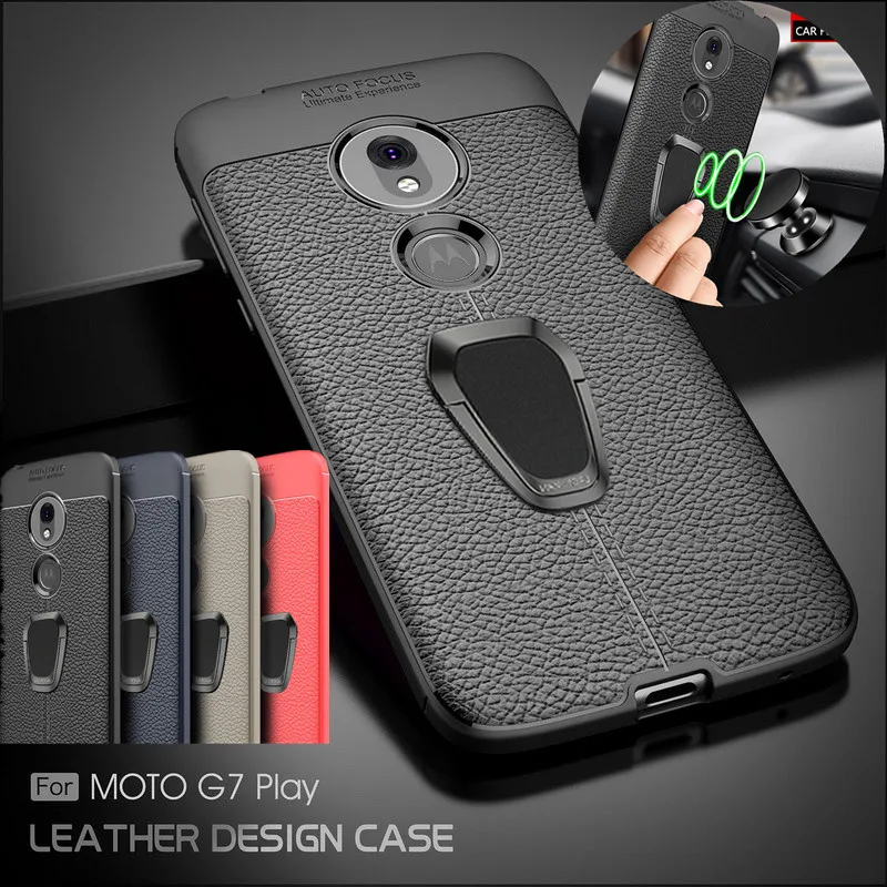 

Magnetic Metal Ring Car Holder Cover Cases For Motorola Moto G7 Power E5 Plus E6 Z4 Play P40 Leather Matte Soft Phone Case Coque