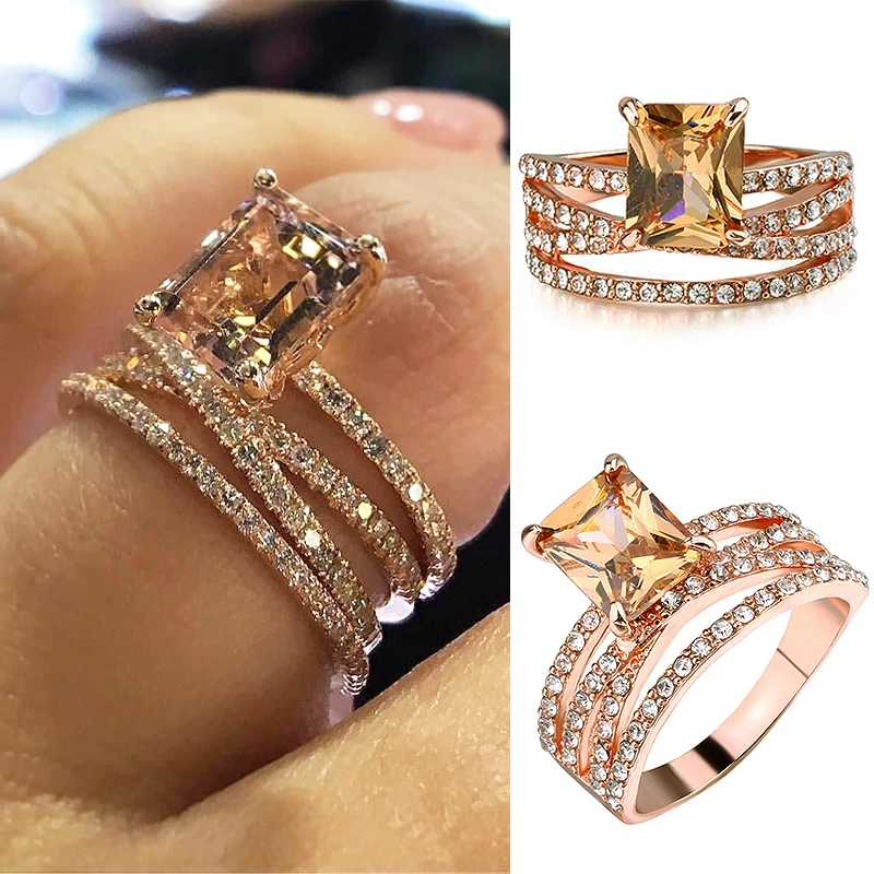 

Fashion Elegant charming Champagne Women Men Ring Weddings New Rose Gold Rings Jewelry