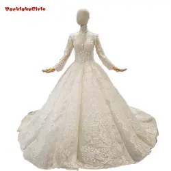 Кружевные бисерные аппликации с кристаллами, свадебное платье для девочек, бальное платье 2019, свадебное платье с высоким вырезом и