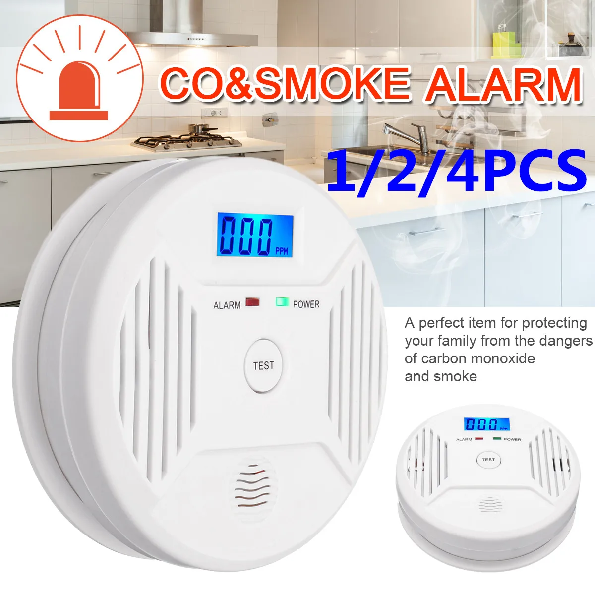 

2 In 1 LCD Digital CO Carbon Monoxide + Smoke Combination Detector Alarm Poisoning Gas Sensor Warning Alarm