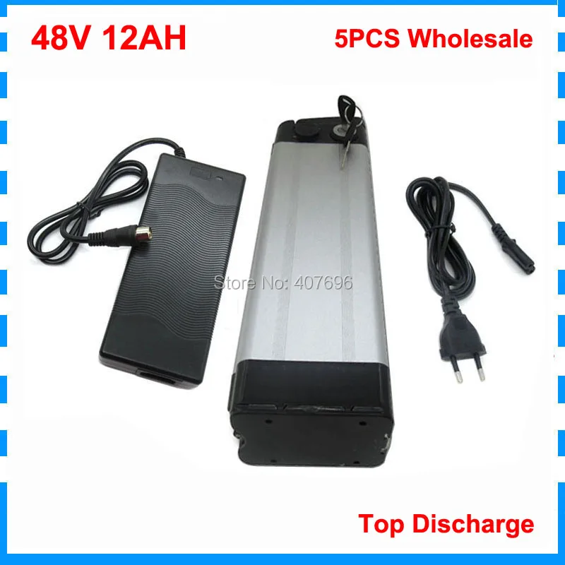 

5PCS Wholesale 48V 12Ah Li-ion ebike Battery packs with Aluminum Case BMS 2A Charger For Ebike Motor 500W Top discharge