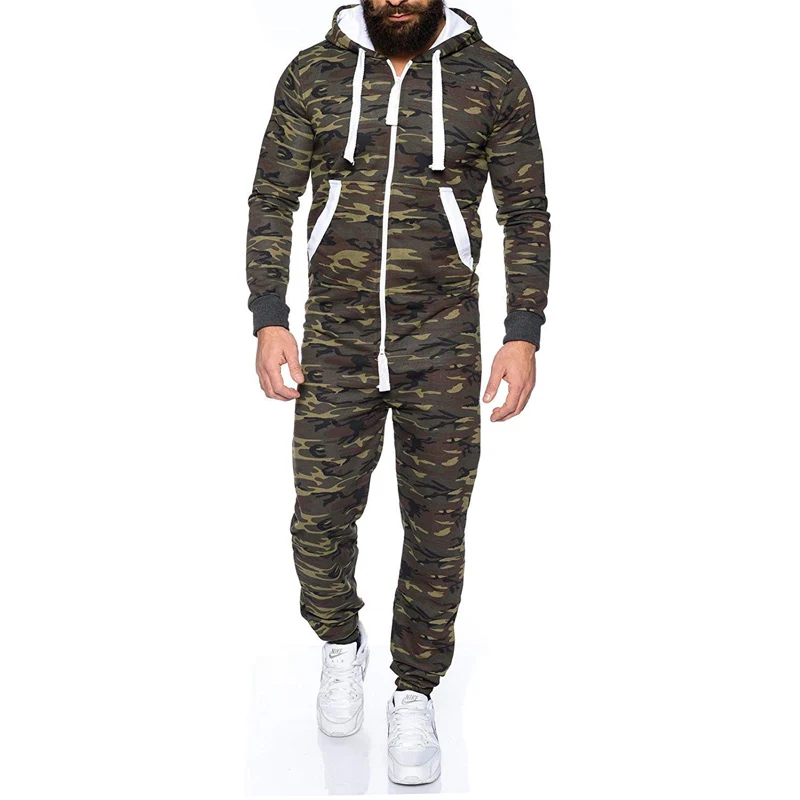 

2018 New Men Plus Size clothing camouflage one piece casual wear one piece jumpsuit zipper hooded hoodies Jacket coat